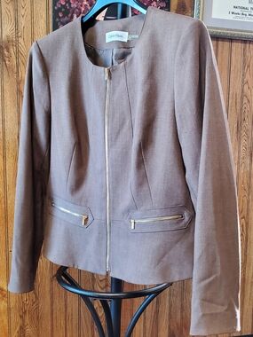 Calvin Klein Brown Zip-Front Tailored Jacket
